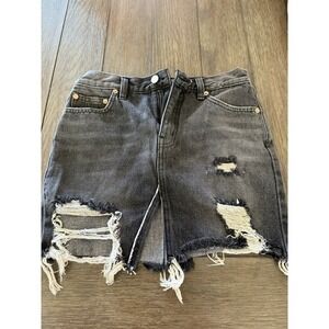 We The Free Black Skirt 24 Ripped Frayed Distressed Denim Mini Short Free People